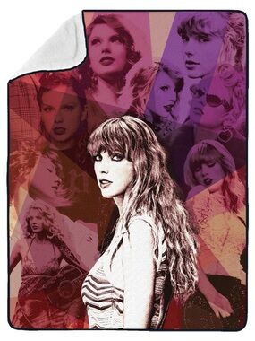 Pop Art Collage Sherpa Blanket - Purple & Red Tones